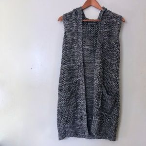 Loose Knit Gray Summer Vest - Hooded